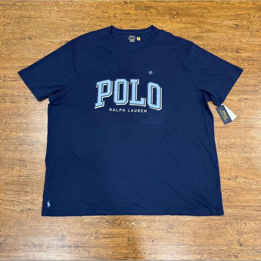Polo Ralph Lauren Blue Graphic Spellout Logo Casual Big & Tall T Shirt Men's 4XB - Picture 2 of 8